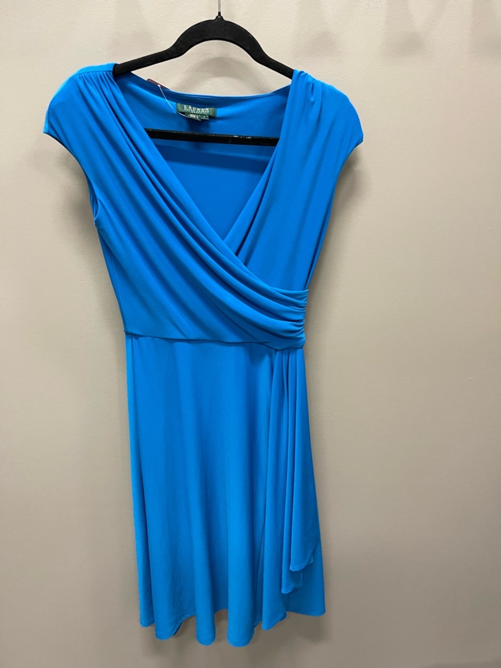 Ralph Lauren Bright Blue Faux-Wrap Mini Dress